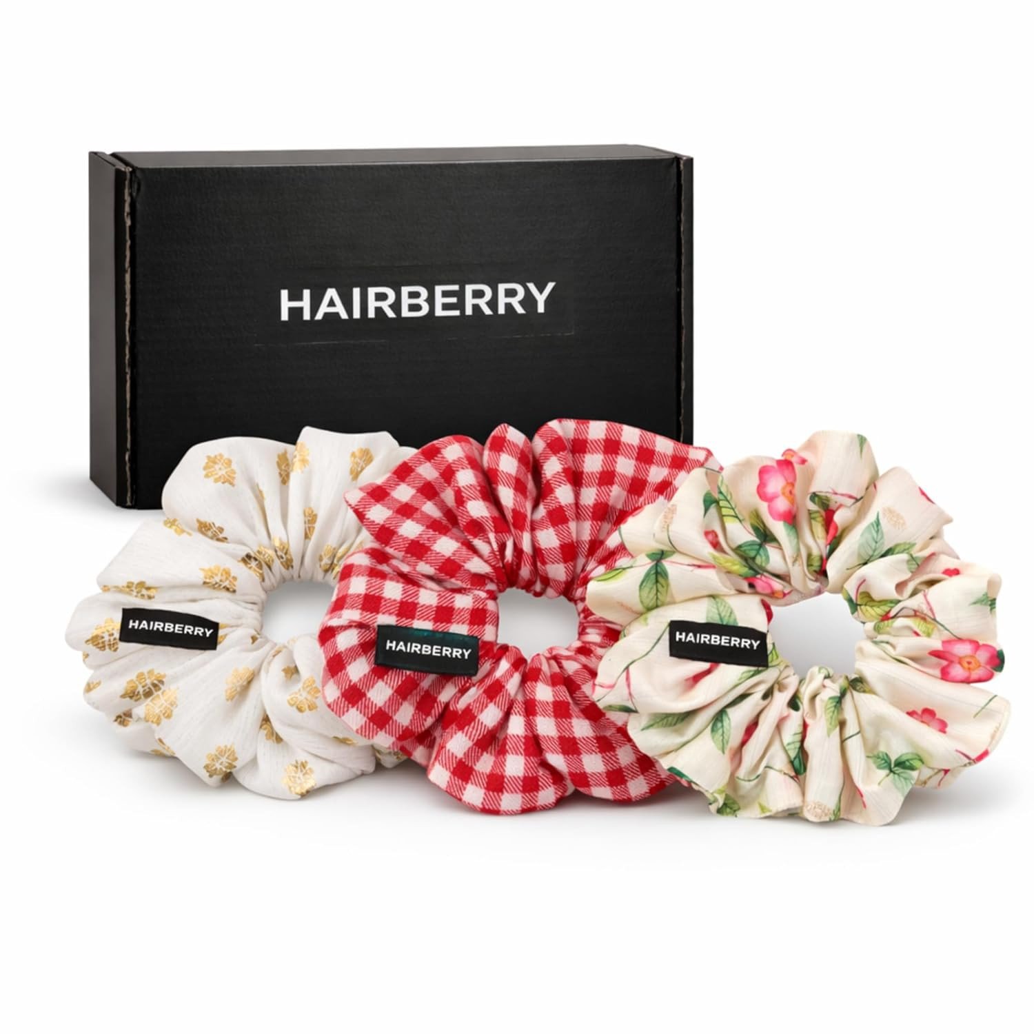 Handmade White Cream Red Satin Scrunchies Set Of 3 for Women and Girls, Soft Elastic Hair Ties – No Damage, Stretchable Hair Bands for Thick & Thin Hair – Stylish & Comfortable Ponytail Holders