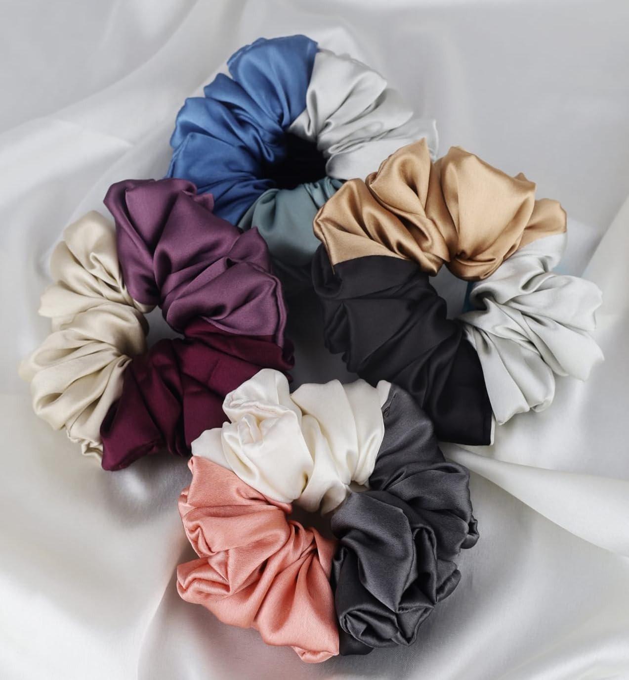 Pack of 4 Silk Satin Scrunchies – Large Hair Ties for Women & Girls, Stylish Elastic Hair Bands, Ponytail Holder Gift Set