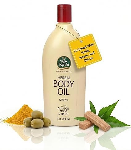 Keo Karpin Ayurvedic Body Oil | Non-Sticky, Sandal Fragranced Herbal Body Oil, Enriched With Olive Oil, Neem And Haldi | 500ml |