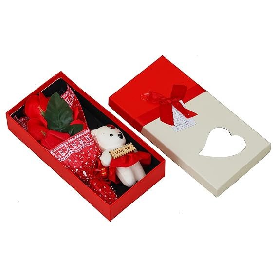 Valentine Gift for Girlfriend Boyfriend | Red Roses Bouquet Teddy Bear Gift Box | Valentine Day Gift for Husband Wife Her Him | Valentine Day Decoration Items
