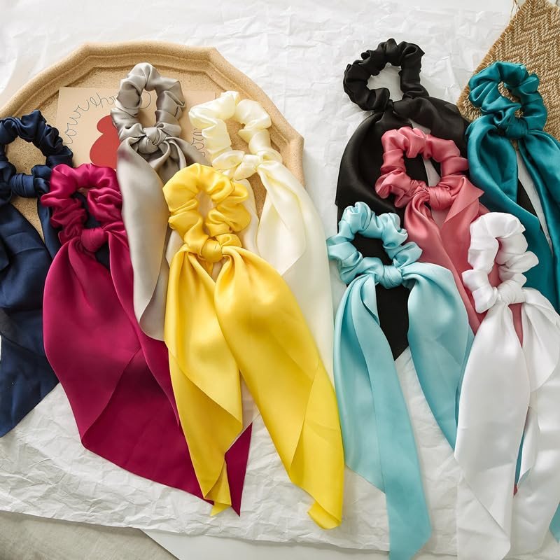 Set of 6 Ribbon Scarf Scrunchies, Anti Hair Breakage, Stylish Scrunchy for Girls, Women, Hair Ties, gift for Sister, Friend, Headband Hair Ties - Multicolor.