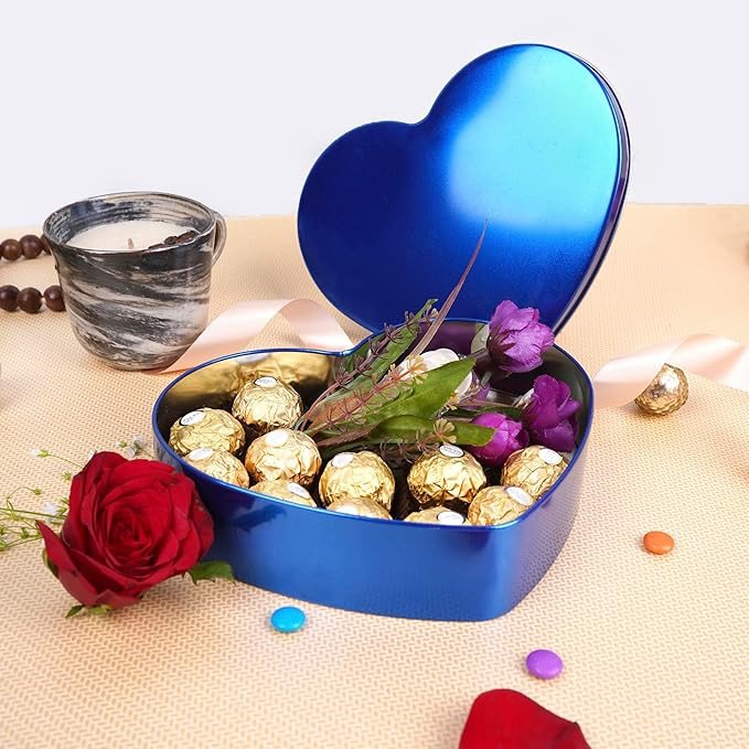 Heart-Shaped Metal Storage Box (Blue),Airtight Cookie,Biscuit Home Décor Jar,Multipurpose Gifting Box for Diwali, Rakhi, Valentine,Weddings & All Occasions,Durable & Decorative,pack of 1