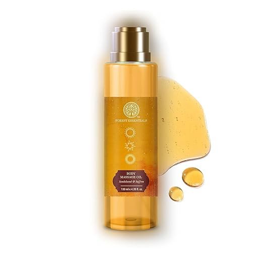 Forest Essentials Body Massage Oil Sandalwood & Saffron | Ayurvedic Skin-Nourishing & Calming Oil | Nourishing Body Care
