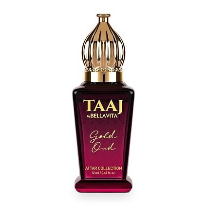 BELLAVITA TAAJ Gold Oud Unisex Long Lasting Attar for Man and Woman 12ml | Caramel, Rose, Jasmine and Orris | Non-Alcoholic Roll On | Ideal Gift for Men and Women