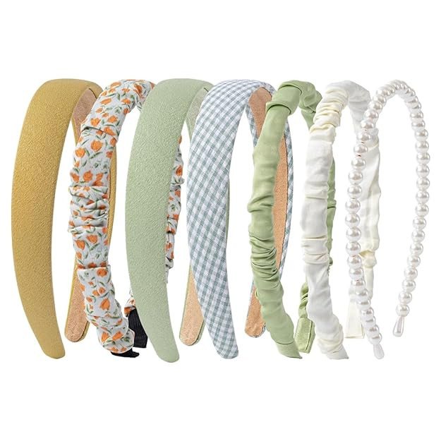 7Pcs Hair Band for Women Stylish, Floral Wide Hair Band for Girls Kids, Pearl, Plaid, Countryside Style Hair Accessories Hairbands for Kids