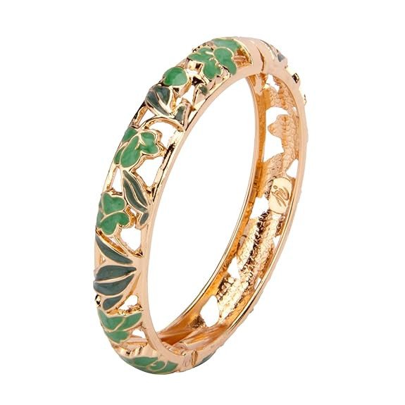Enamel Bangle Bracelets Lotus Design for Lady