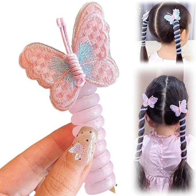 Butterfly Headband Spiral Hair Ties No Damage, Colorful Butterfly Telephone Wire Hair Bands | Cute Butterfly Ponytail Holders Headbands Telephone Cord Hair Ties Hair Accessories (Multi, 2 Pcs)
