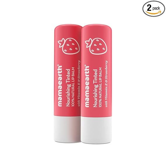 Mamaearth Nourishing Tinted 100% Natural Lip Balm with Vitamin E and Strawberry 4 g - (Pack of 2)