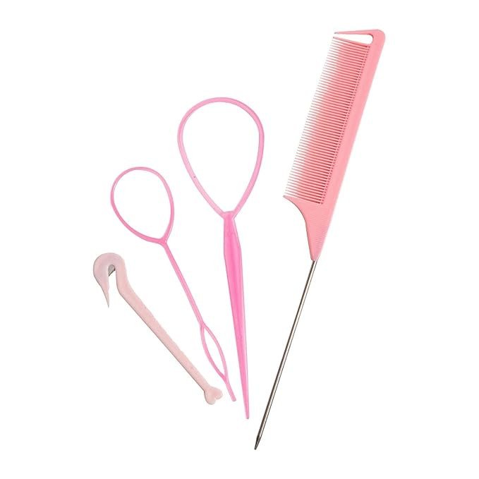 4Pcs Tail Hair Tools Ponytail Tail Hair Tool for Hair Braid French Braiding Tool Pink