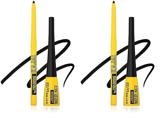Maybelline New York Pencil Eyeliner & Kajal, Bold Eye Looks, Long-Lasting, Colossal Bold Liner & Colossal Kajal, Combo Pack, Essential Eye Kit, Black, Matte Finish (Pack of 2)