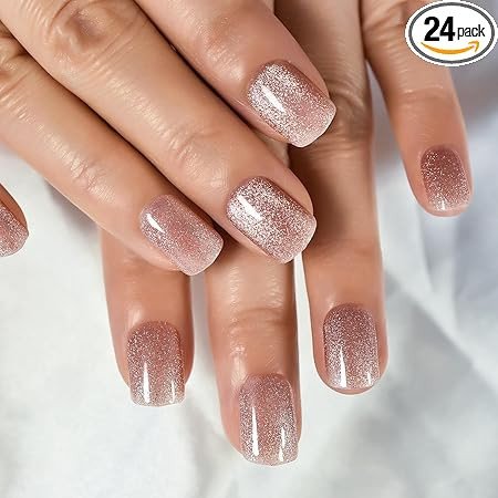 Gush Beauty Press On Nails | Reusable Extensions | Artificial Nails Set | Long Lasting Design | Glue Tabs and nail glue included | Pack of 24 Nails | For women (Siren - Super Short Square)