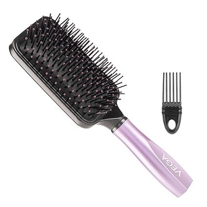 Vega Paddle Hair Brush with Cleaning Comb ( for Men & Women| Wide Detangler Brush for Long, Thick & Curly Hair | Smooth & Shiny Finish | Hair Comb for Men