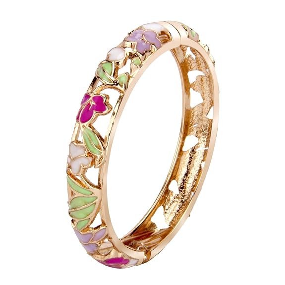 Enamel Bangle Bracelets Lotus Design for Lady