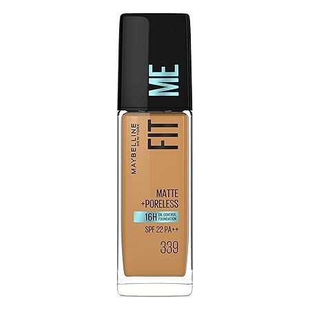 Maybelline New York Fit Me Matte + Poreless Foundation Shade 339 | Natural Matte Finish with 16H Oil Control, Non Comedogenic, Blurs Pores, 30ml