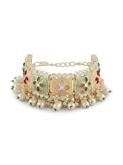 Multi Colour Enamel Kundan & Beads Ethnic Bracelet For Women-