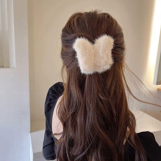 H-STYLE STORE Buterfly Hair Claws Faux Fur Hairpin Velvet Covered Geometric Hair Clamp Barrette Plastic Winter Shark Hair Clip For women and girl(2pcs, Multicolour)