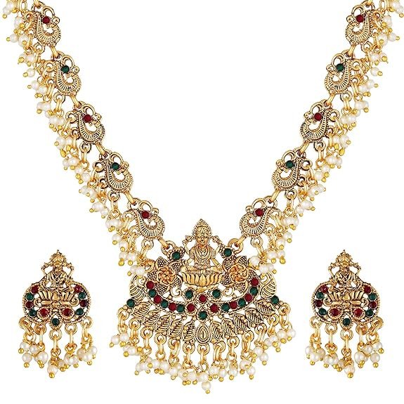Latest Stylish Fancy Pearl Choker Traditional Jewellery Set for Women | Temple Necklace Set | Festive Wedding Party Necklace | 22k Gold Plated | Just Like Original Gold Jewellery