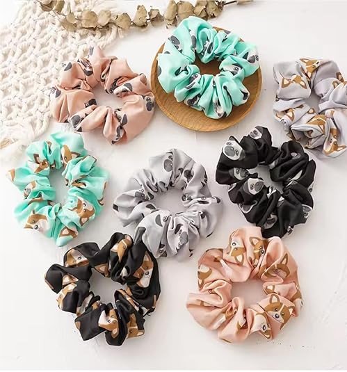 Printed Hair Scrunchies Hair Ponytail Holder in Satin Solid And Valvet Fabric For Girl And Women
