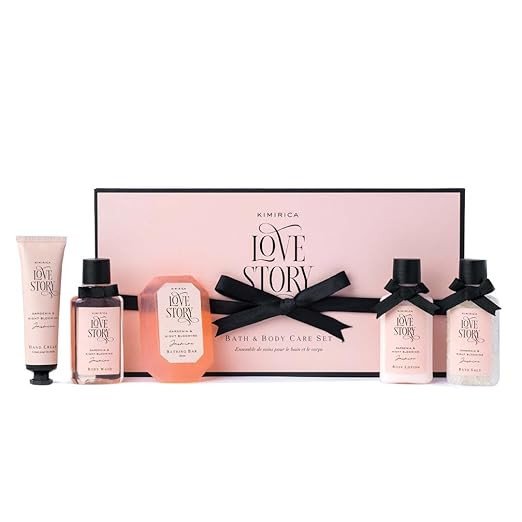 Love Story Luxury Bath and Body Care Gift Set Box | Bath Salt, Body Wash, Body Lotion, Bathing Bar and Hand cream | Pack of 5 | For Men and Women | Pampering Kit for Birthday ,Anniversary & All Specia