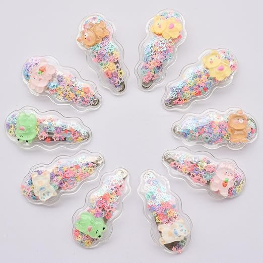 ANNACREATIONS 10 Pcs Plastic Metal Sequins Transparent Hair Clips for Girls Glitter Snap Hair Clips Toddler Hairclips Fruit Cartoon Animal Hairclip Hair Accessories Multicolor