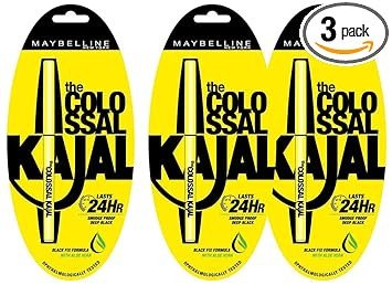 Maybelline New York Colossal Kajal Pencil, Black, Combo Pack Of 3, Matte Finish