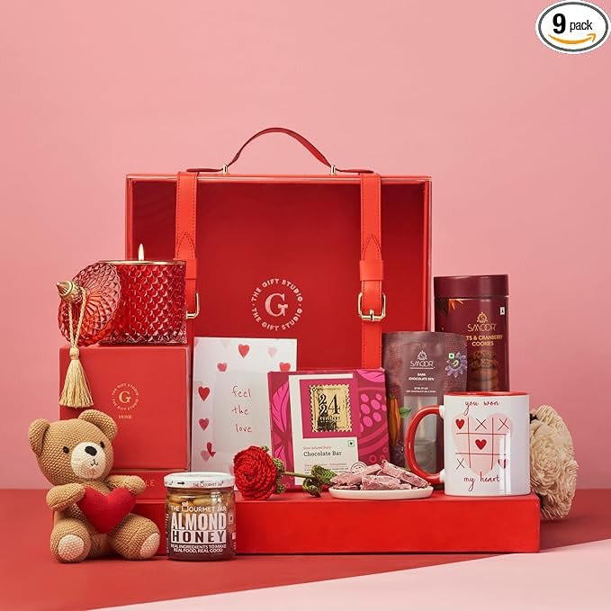 The Eternal Love Hamper – Premium Red Acrylic Trunk with Teddy, Forever Rose, Chocolates & Candle | Luxury Anniversary & Valentine Gift