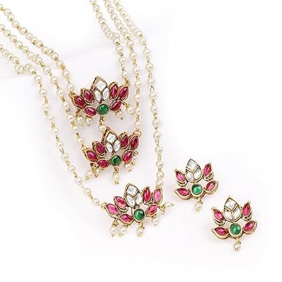 Rubans Necklace Set Gold Plated Traditional Stylish Floral Theme Jewellery Gift for Women & Girls