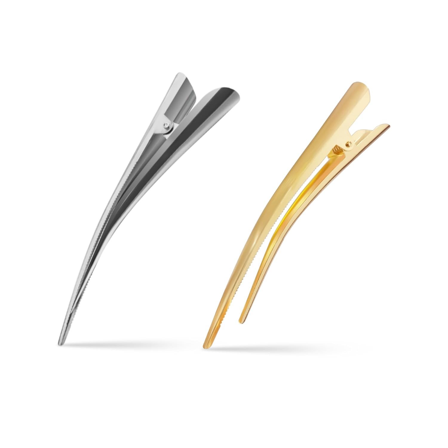 Duckbill Hair Clips 2Pcs Sectioning Clamps Metal Alligator Curl Clips with teeth for Hair Styling Non-slip Barrettes Professional Hairdressing DIY Accessories 2Pcs (Gold & Silver)