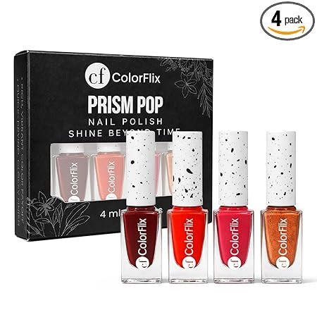 ColorFlix Prism Pop Nail Paint Pack of 4 – Long Stay, High Shine, Quick Dry, Glossy Shades- Autumns 4ml Each