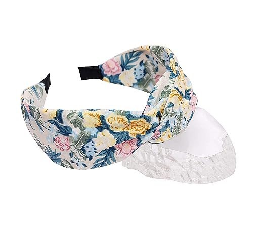 Vogue Hair Accessories Printed Fabric Knot Metal Hairband Headband for Women and Girls (Off White_Floral)