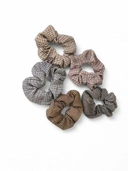 Women’s Printed Fabric Scrunchies Set of 5– Soft Elastic Hair Bands | Stylish Check Pattern Hair Accessories for Girls & Women | Everyday Use Ponytail Holders