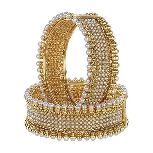 YouBella Jewellery for women Traditional Pearl Studded Gold Plated Bangles for Women and Girls