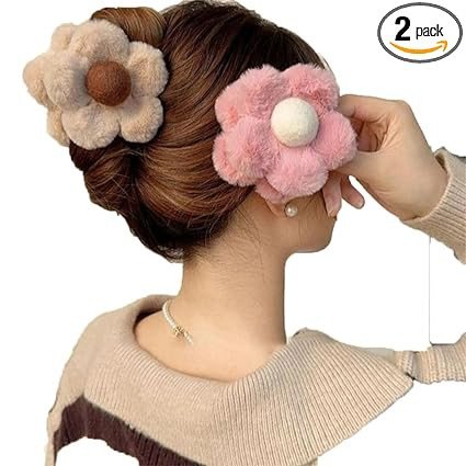 GLOW GRILS Plush Hair Clutcher Set for Women, 2Pcs Fluffy Faux Fur Claw Clips for Winter Hair Styling, Elegant AccessoriesTOTAL HOME Plush Hair Clutcher Set for Women, 2Pcs Fluffy Faux Fur Claw Clips