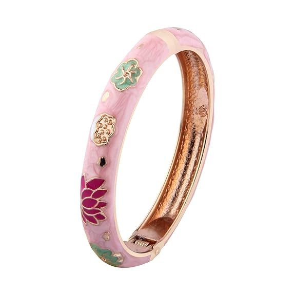 Enamel Bangle Bracelets Lotus Design for Lady
