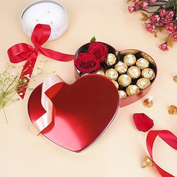 Heart-Shaped Metal Storage Box Airtight Tin Container for Cookies,Biscuits Multipurpose Decorative Box for Home Décor Gifting Ideal for Diwali, Rakhi, Valentine, Weddings pack of 1 (Red)