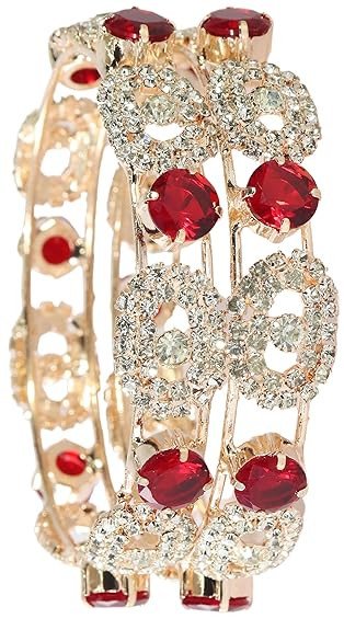 Rose CZ Amercian Diamond Alloy Metal Bangles Premium Kada Set For Women & Girls | Latest Women's Kangan Stylish | Trendy Girl's Bangles Bracelet | Rose Gold Bangles Diamond- Set of 2 Bangles