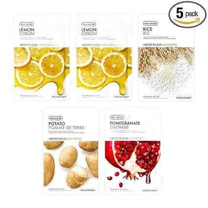 The Face Shop Real Nature Daily Glow Sheet Mask for Glowing Skin & Hydration | Facial Mask with Serum | Korean Sheet Mask For Unisex (Pack of 5) (Assorted)