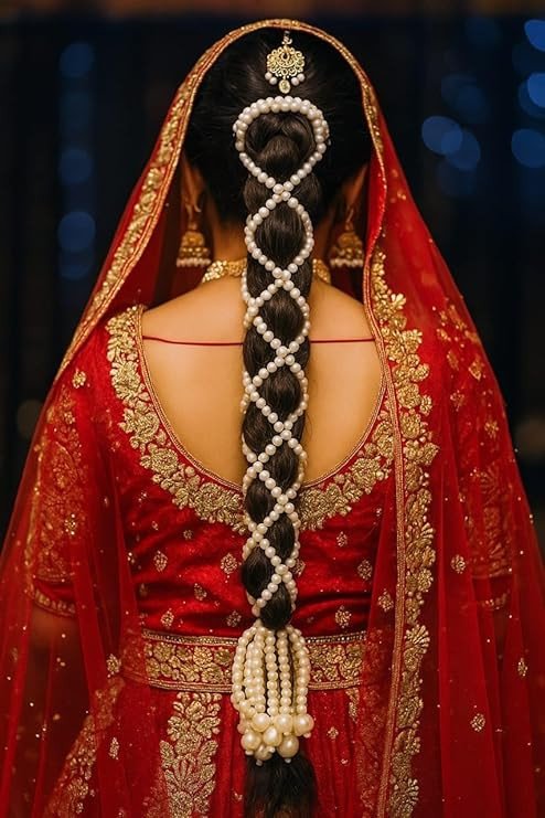 Women's Elegant Off White Pearl Paranda for Karwa Chauth & Navratri