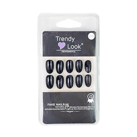 SLAY IT, DON'T PLAY IT Press On Nails for Women with Glue Stickers | 24 Pcs Pack |Charcoal Black