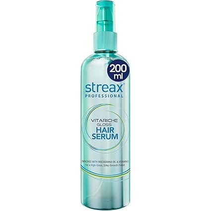 Streax Professional Vitariche Gloss Hair Serum, 200ml|for Dry Frizzy Hair|for Women|Enhance Shine and Smoothness, Anti Frizz |With Vitamin E & Macadamia Oil| For Curly Hair, Straight Hair, Wavy Hair