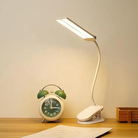 Plastic 3 Colour Mode LED Table Lamp Folding Neck Reading Light Rechargeable LED Reading Light Study Lamp For Students, Night Light For Study Room 1Pc (Desk Lamp With Clip), White