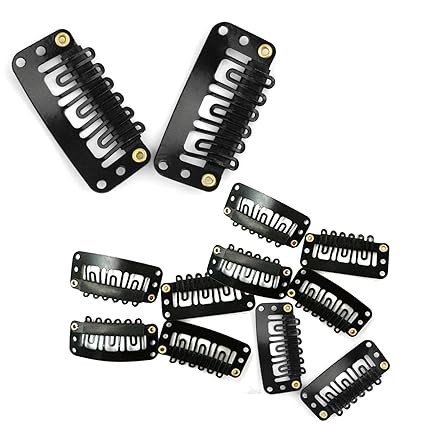 Hair Extension Clips For Women & Men (12 Pcs) - Hair Patch Clip - Hair Attached Snap Wig Clips (Black) (3.4 cm)