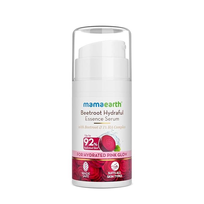 Mamaearth Beetroot Hydraful Essence Serum - 15ml For Hydrated Pink Glow with Beetroot & 1% Hyaluronic Acid Complex Face Serum | Upto 92% Instant Hydration | For Daily Smooth & Plumping Skin