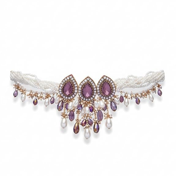 Embroidered Choker Necklace for Women | Stone, Beads & Pearl Statement Neckpiece | Ethnic Jewelry for Weddings, Festivals & Special Occasions