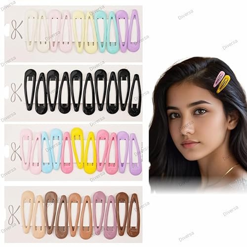 Hairpin for Kids Girls, Snap Hair Clips Tic Tac Hair Clips, Girls Daily Use Clips, Barrettes With Multi Print Design For Baby Girls, Multicolor, Pack of 40