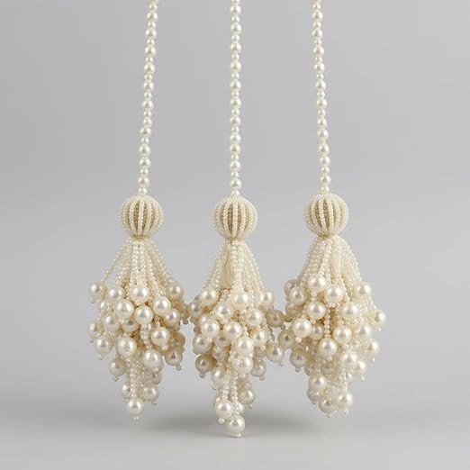 Ethnic Faux Pearl & Ceramic Bead Punjabi Paranda (25 Inch) – Premium Handmade Hair Accessory with Zardoshi Work for Brides, Weddings, and Festivals