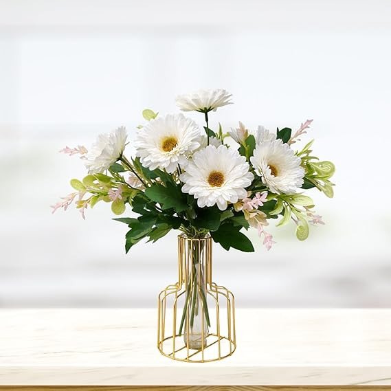 CURATED CART Artificial Chrysanthemum and Daisy Bouquet, Set of 2, Faux Floral Arrangements for Home, Office, Wedding, Party Decor - Artificial Flowers for Centerpieces (LightPink) (No Vase)