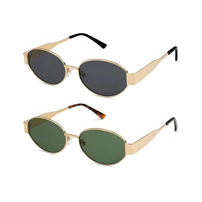 4Flaunt Retro Oval Sunglasses For Women & Men | Trending, Stylish & Durable Metal Frame Vintage 90s Sunglasses With UV 400 Protection Lenses