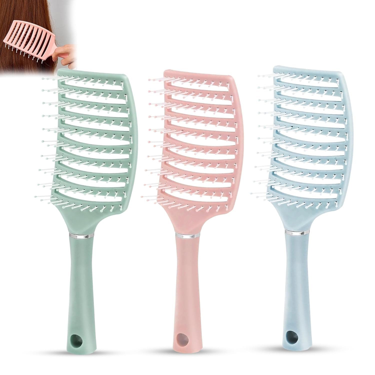 GLUN® Portable Detangling Hair Brush Pack of 3, Curly & Straight Hair Brush for Women & Men Accessories Use in Salon, Home & Personal Use