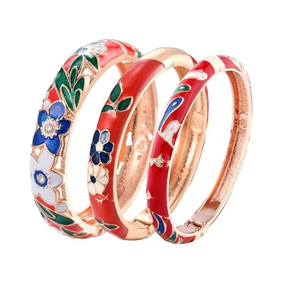 Enamel Bangle Bracelet Set of 3 in Gift Box for Wife Girlfriend